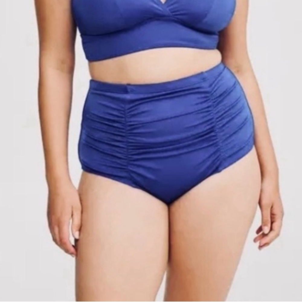 Torrid High Rise Ruched Bikini Bottom Dark Blue Size 4X Beach Summer Vacation